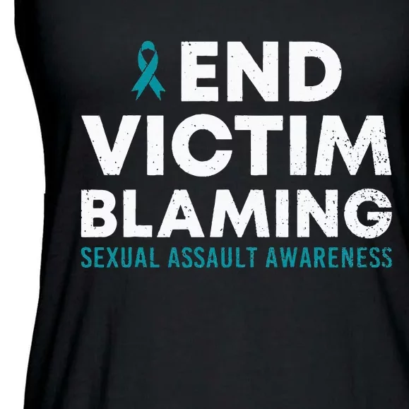 End Victim Blaming Sexual Assault Awareness Month Ribbon Ladies Essential Flowy Tank