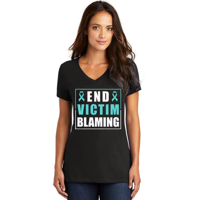 End Victim Blaming Sexual Assault Awareness Ribbon Women's V-Neck T-Shirt