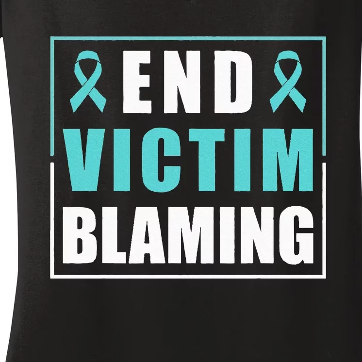 End Victim Blaming Sexual Assault Awareness Ribbon Women's V-Neck T-Shirt