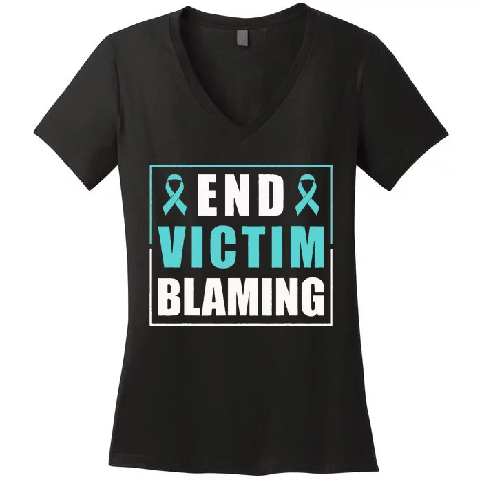 End Victim Blaming Sexual Assault Awareness Ribbon Women's V-Neck T-Shirt