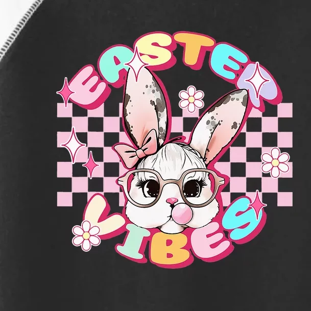 Easter Vibes Cute Bunny Rabbit Happy Easter Day Checkered Toddler Fine Jersey T-Shirt