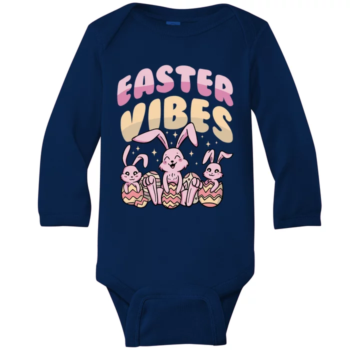 Easter Vibes Cute Bunnies Holiday Season Easter Sunday Gift Baby Long Sleeve Bodysuit