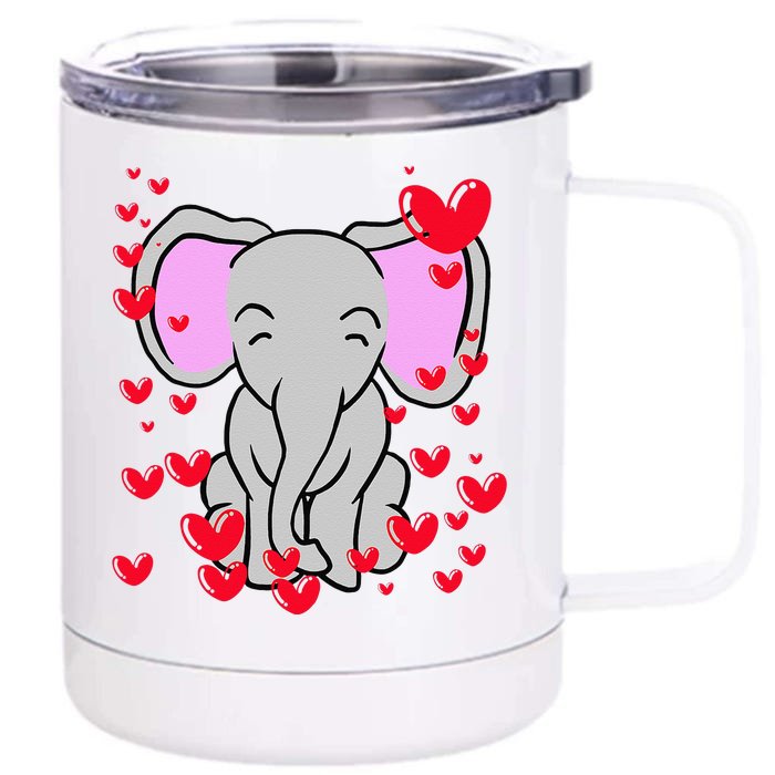 Elephant Valentine's Day Cute Romantic Hearts Cute Front & Back 12oz Stainless Steel Tumbler Cup