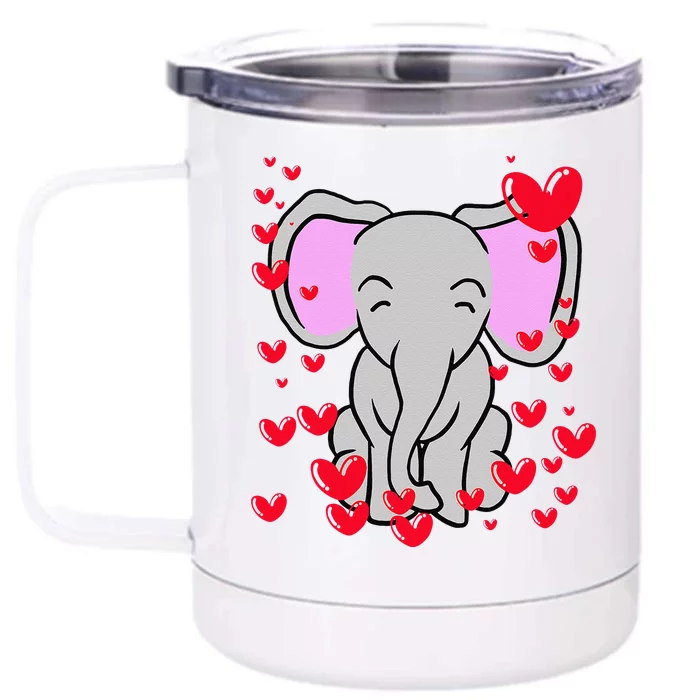 Elephant Valentine's Day Cute Romantic Hearts Cute Front & Back 12oz Stainless Steel Tumbler Cup