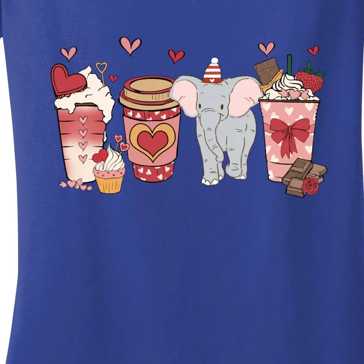 Elephant Valentines Day Safari Animal And Coffee Lovers Gift Women's V-Neck T-Shirt