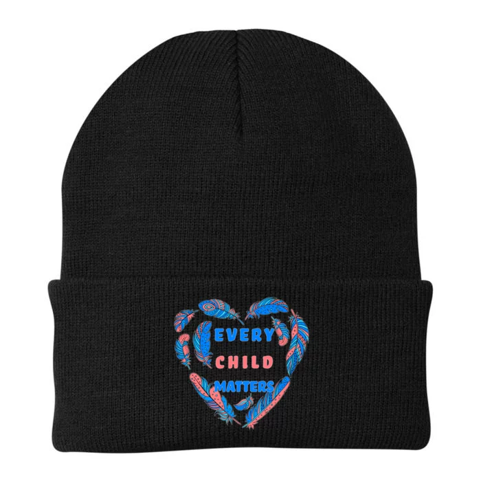 Every Child Matters Feather Heart Colorful Knit Cap Winter Beanie