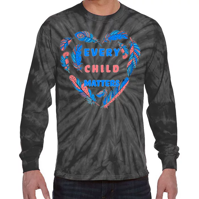 Every Child Matters Feather Heart Colorful Tie-Dye Long Sleeve Shirt