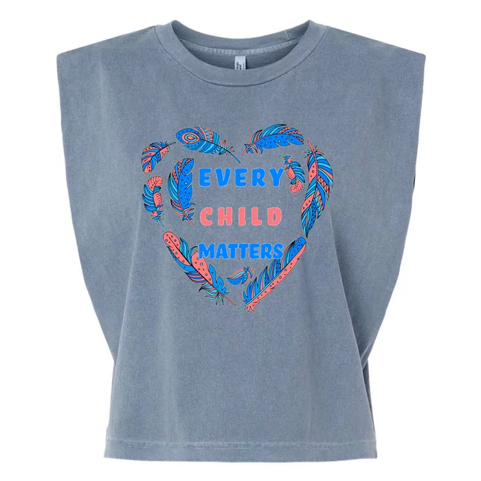 Every Child Matters Feather Heart Colorful Garment-Dyed Women's Muscle Tee