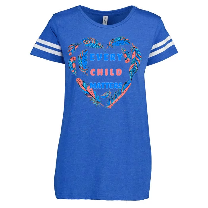 Every Child Matters Feather Heart Colorful Enza Ladies Jersey Football T-Shirt