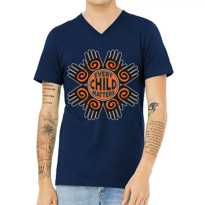 Every Child Matters Native American Hand Pattern V-Neck T-Shirt