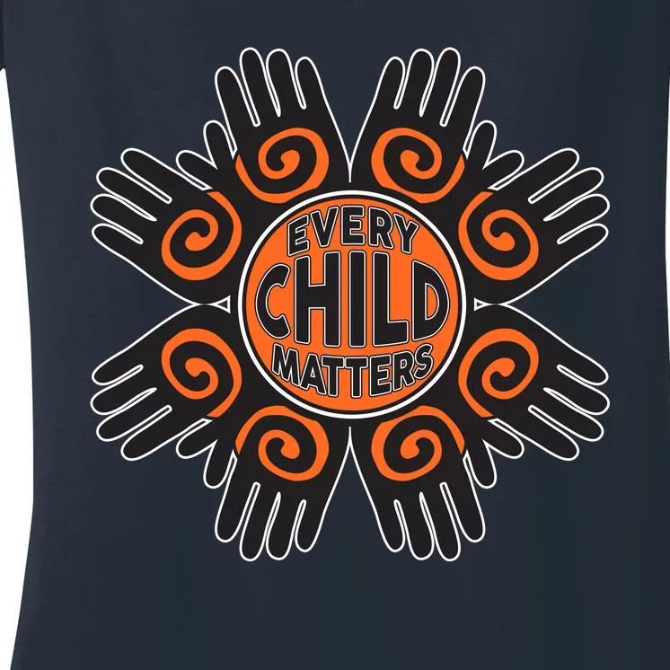 Every Child Matters Native American Hand Pattern Women's V-Neck T-Shirt