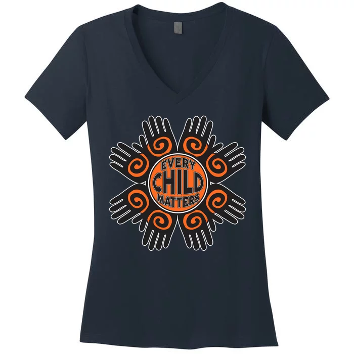 Every Child Matters Native American Hand Pattern Women's V-Neck T-Shirt