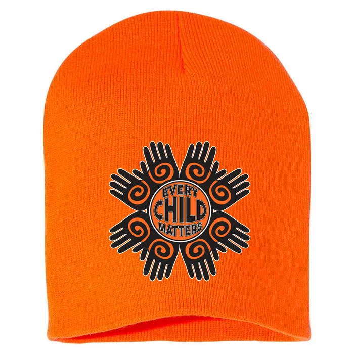 Every Child Matters Native American Hand Pattern Short Acrylic Beanie