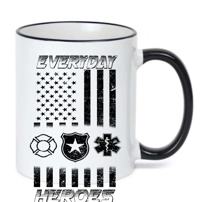 Everyday Heroes Firefighters  EMT Police Black Color Changing Mug