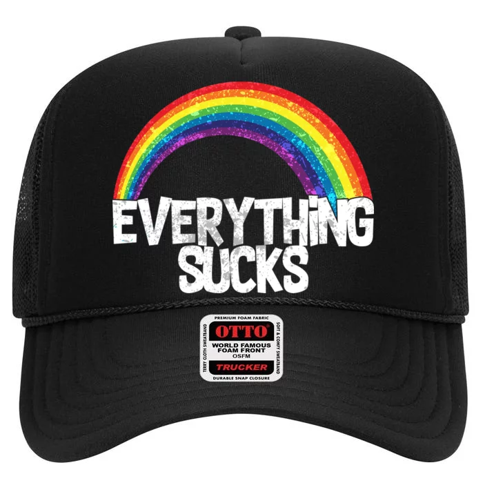 Everything Sucks Rainbow High Crown Mesh Trucker Hat