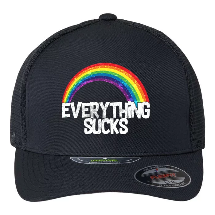 Everything Sucks Rainbow Flexfit Unipanel Trucker Cap