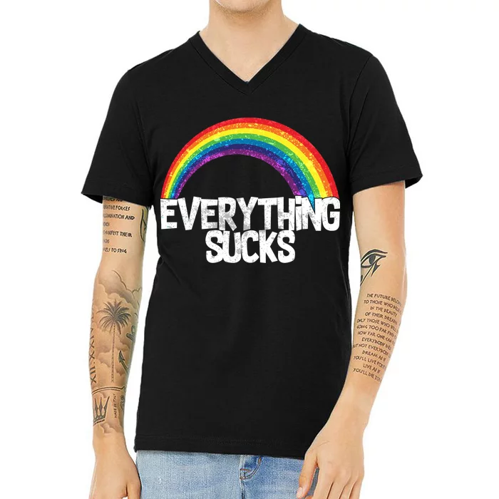 Everything Sucks Rainbow V-Neck T-Shirt