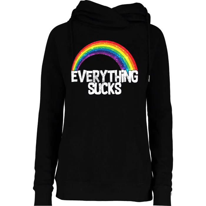 Everything Sucks Rainbow Womens Funnel Neck Pullover Hood