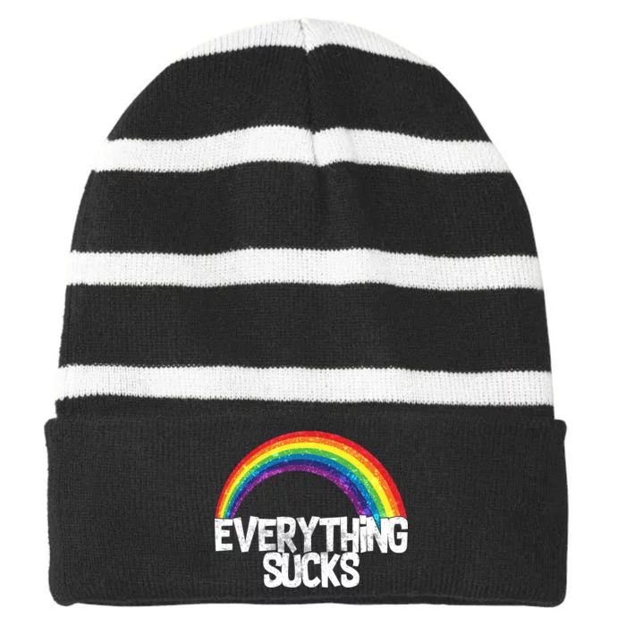 Everything Sucks Rainbow Striped Beanie with Solid Band