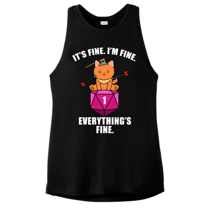 Everything's Fine Cute Cat DnD Ladies Tri-Blend Wicking Tank