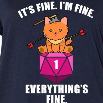 Everything's Fine Cute Cat DnD Women's V-Neck Plus Size T-Shirt