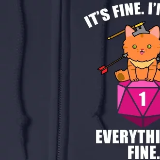 Everything's Fine Cute Cat DnD Full Zip Hoodie