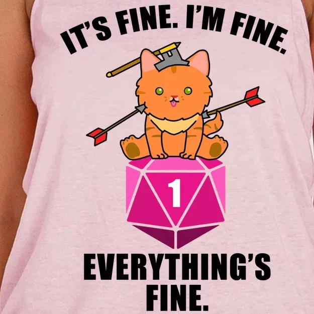 Everything's Fine Cute Cat DnD Women's Knotted Racerback Tank