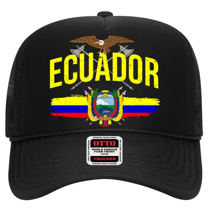 Ecuador Vintage Flag High Crown Mesh Trucker Hat