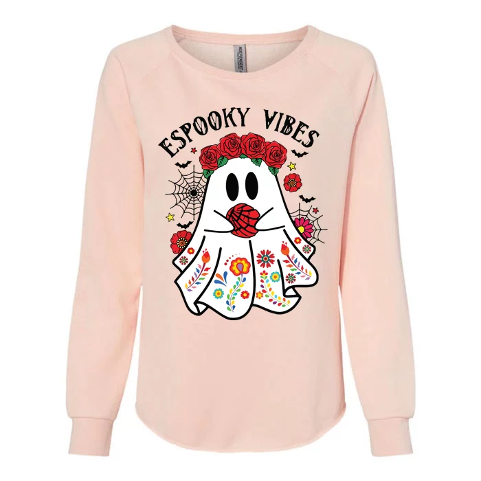 Espooky Vibes Halloween Ghost Mexican Concha Spooky Mama Womens California Wash Sweatshirt