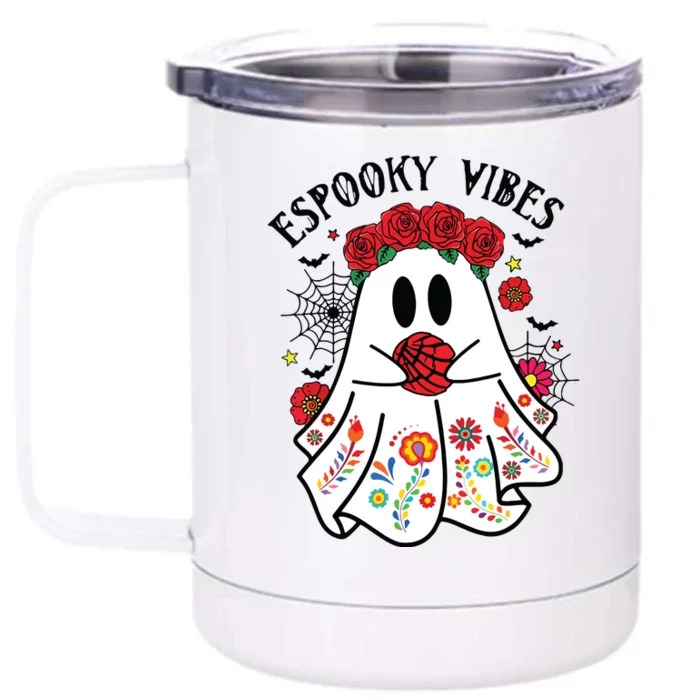 Espooky Vibes Halloween Ghost Mexican Concha Spooky Mama Front & Back 12oz Stainless Steel Tumbler Cup