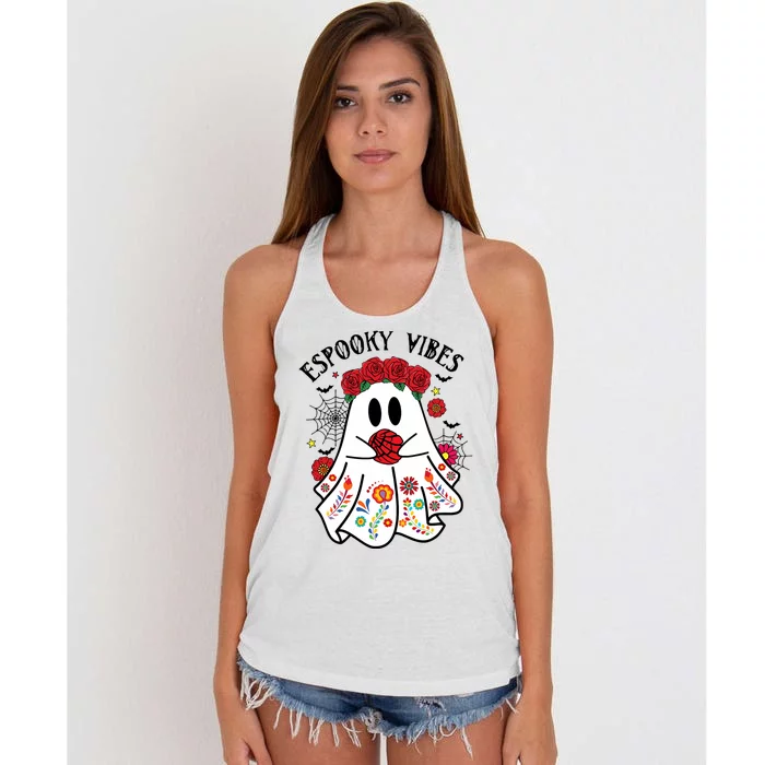 Espooky Vibes Halloween Ghost Mexican Concha Spooky Women's Knotted Racerback Tank