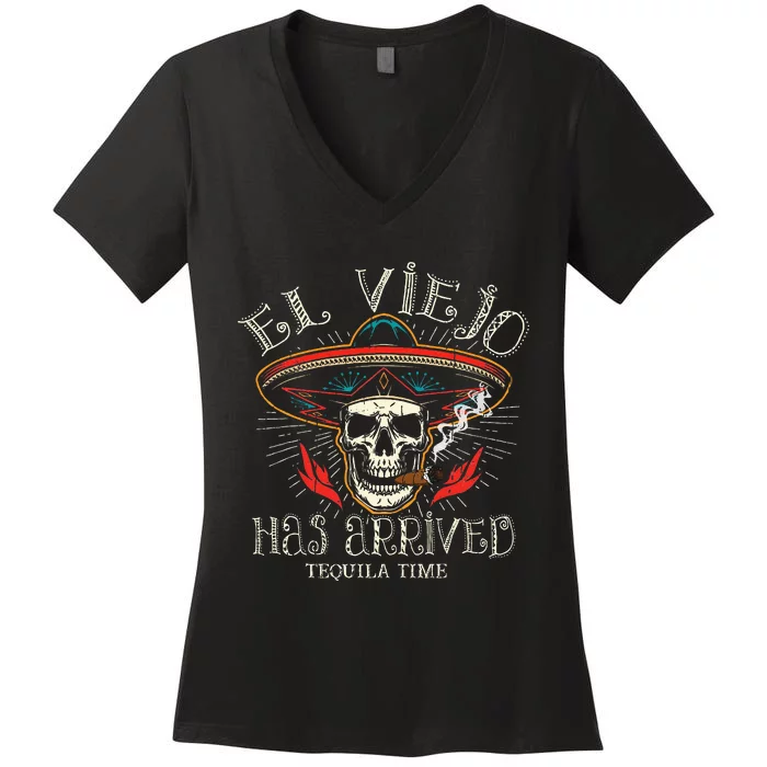 El Viejo Has Arrived Tequila Time Vintage Women's V-Neck T-Shirt