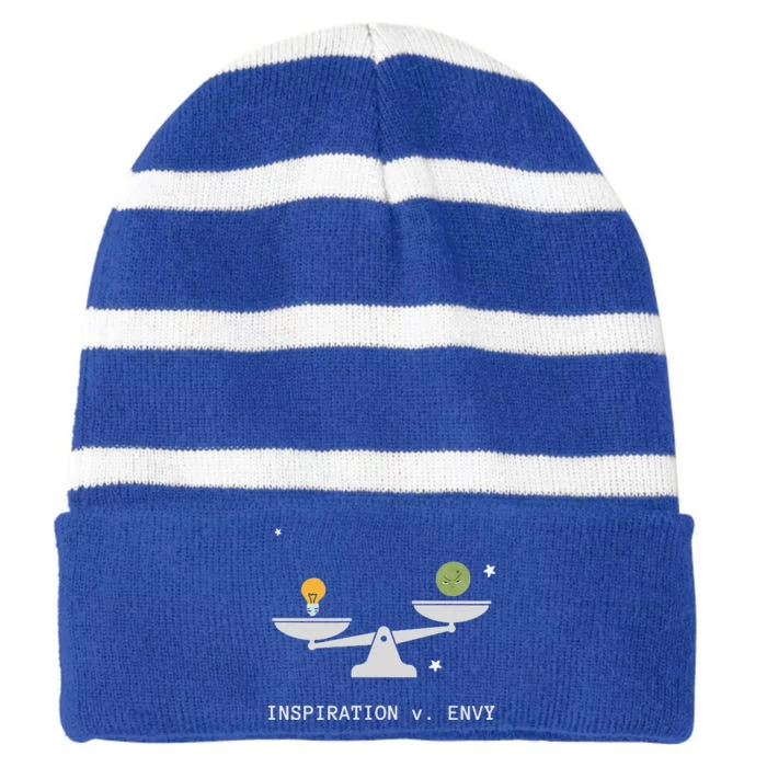 Envy Vs. Inspiration Motivational Confidence Fitness Workout Striped Beanie with Solid Band