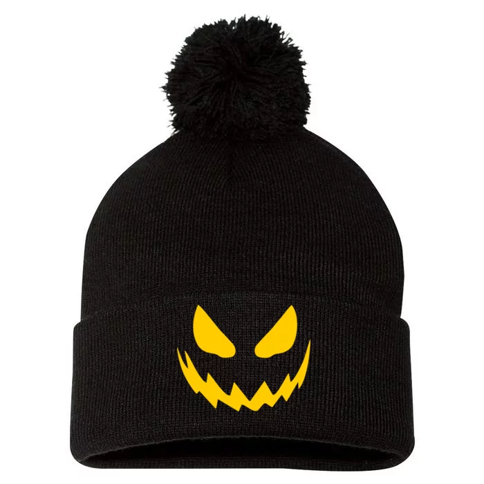 Evil Pumpkin Face Pom Pom 12in Knit Beanie