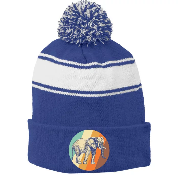 Elephant Vintage Retro Elephant Gift Stripe Pom Pom Beanie