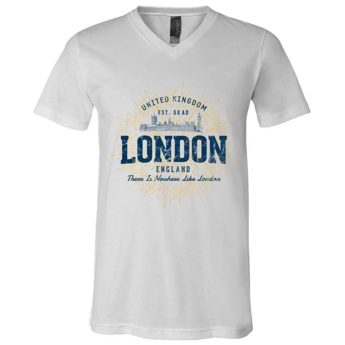 England Vacation Souvenir Vintage London V-Neck T-Shirt