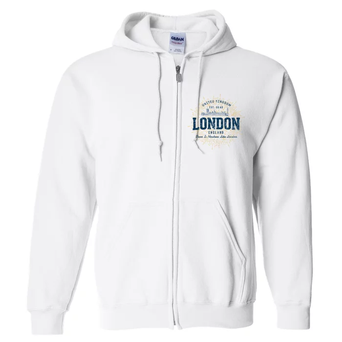 England Vacation Souvenir Vintage London Full Zip Hoodie