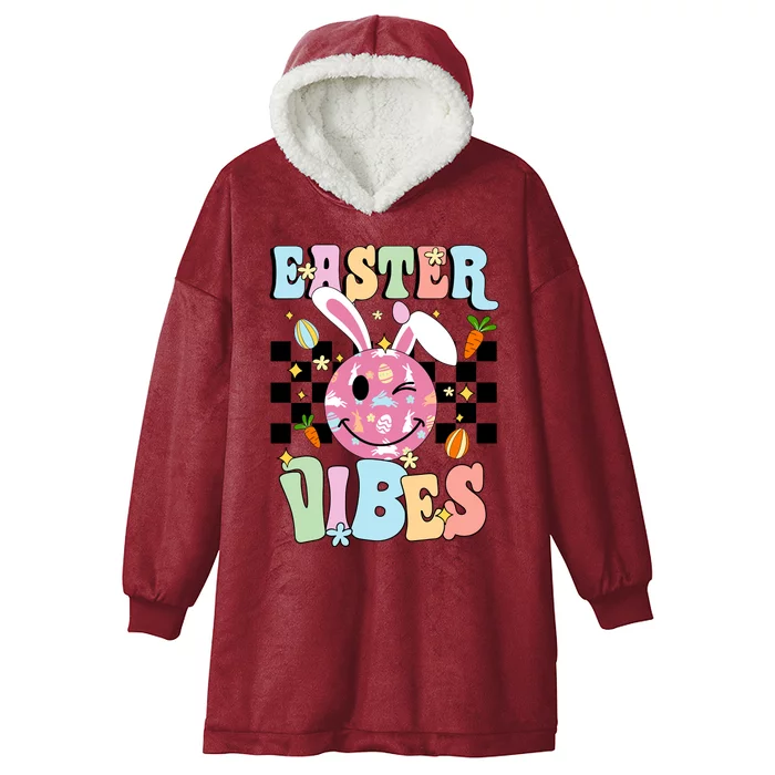 Easter Vibes Smiles Happy Face Bunny Happy Easter Hooded Wearable Blanket