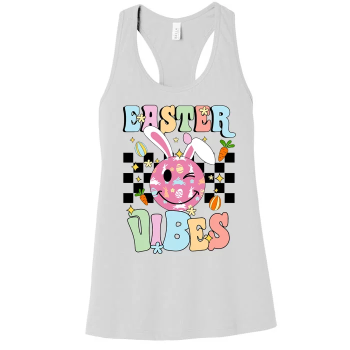 Easter Vibes Smiles Happy Face Bunny Happy Easter Women's Racerback Tank