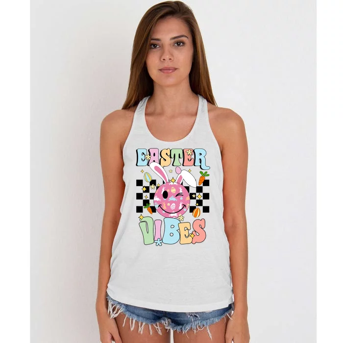 Easter Vibes Smiles Happy Face Bunny Happy Easter Women's Knotted Racerback Tank