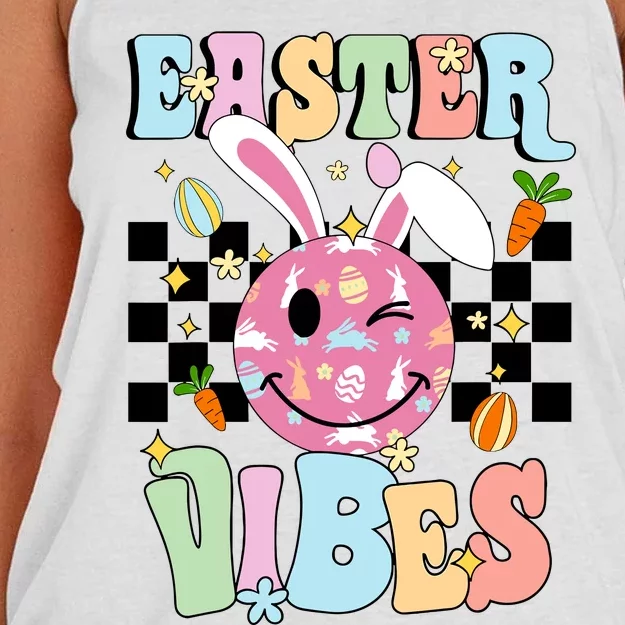 Easter Vibes Smiles Happy Face Bunny Happy Easter Women's Knotted Racerback Tank