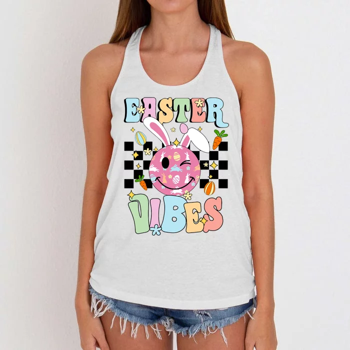 Easter Vibes Smiles Happy Face Bunny Happy Easter Women's Knotted Racerback Tank