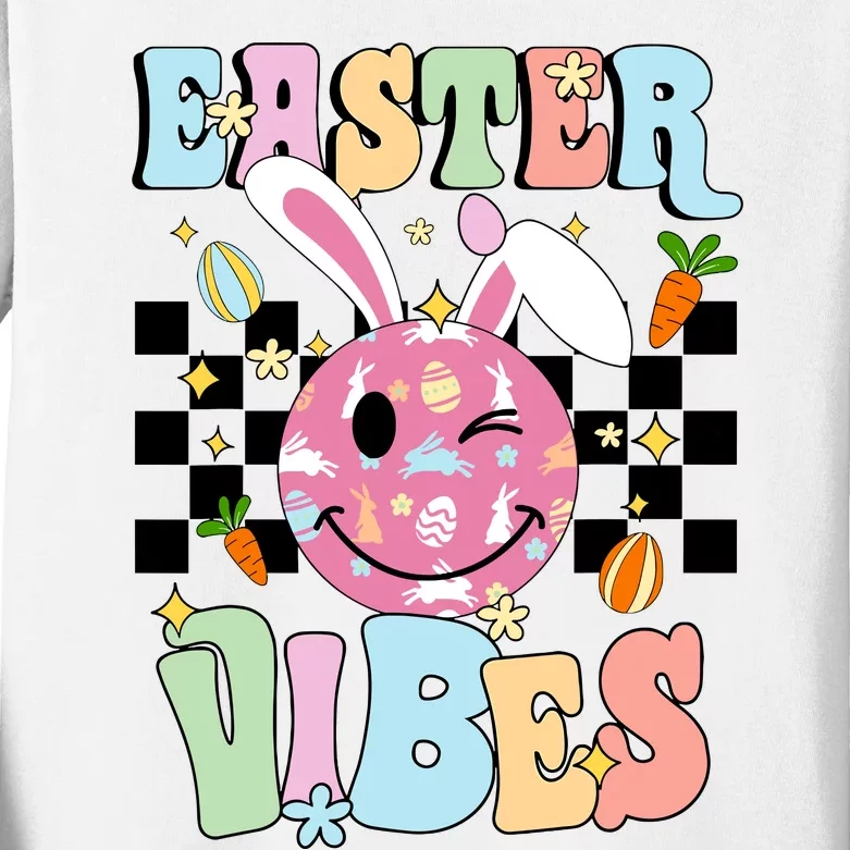 Easter Vibes Smiles Happy Face Bunny Happy Easter Kids Long Sleeve Shirt