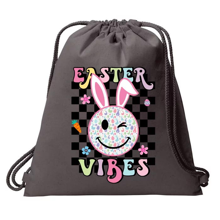 Easter Vibes Smiles Happy Face Bunny Happy Easter Drawstring Bag