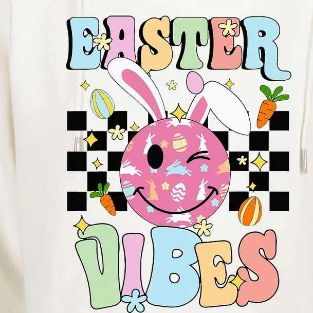 Easter Vibes Smiles Face Bunny Happy Easter Womens Funnel Neck Pullover Hood