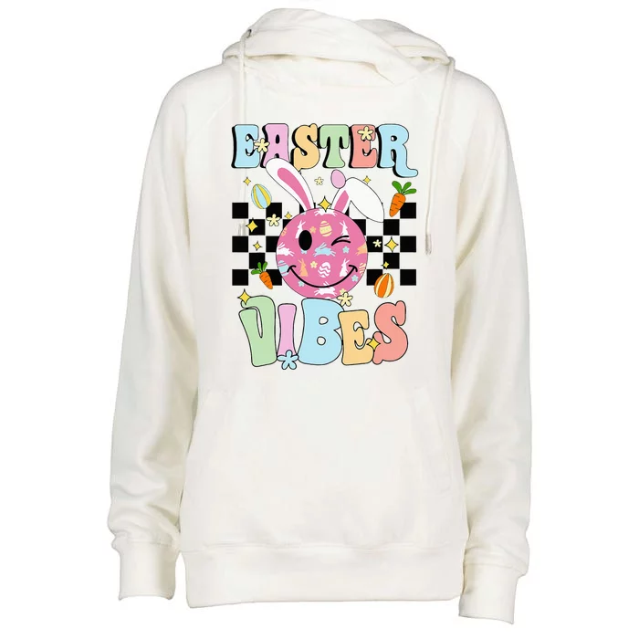 Easter Vibes Smiles Face Bunny Happy Easter Womens Funnel Neck Pullover Hood