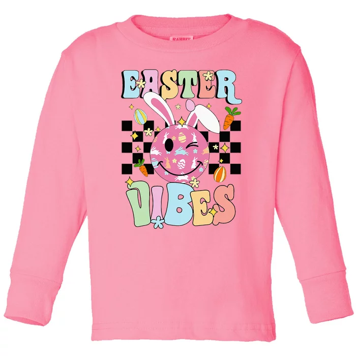 Easter Vibes Smiles Face Bunny Happy Easter Toddler Long Sleeve Shirt