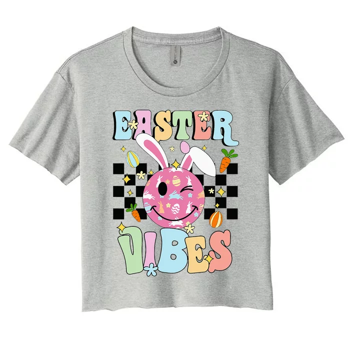 Easter Vibes Smiles Face Bunny Happy Easter Women's Crop Top Tee