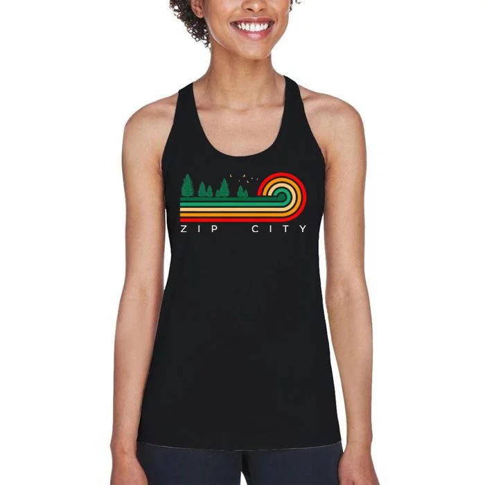 Evergreen Vintage Stripes Zip City Alabama Women's Racerback Tank