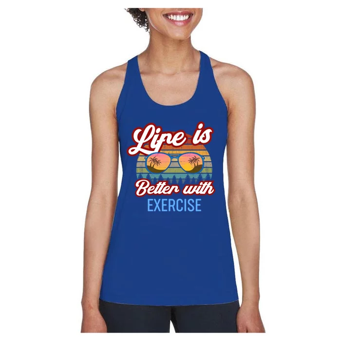 Excercise Vintage Sunset Gym Coach Personal Trainer Design Gift Women's Racerback Tank